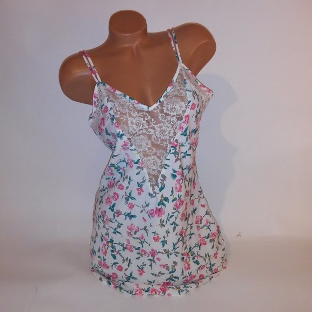 Chemise De Nuit Vintage Victoria's Secret - Dentelle Crème/nude Manches Courtes - Taille M - Occasion Très Bon état
